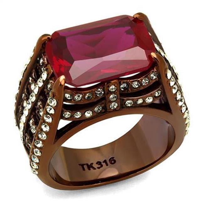 Women IP Coffee Light Stainless Steel Ring with Synthetic in Garnet - Size 8
