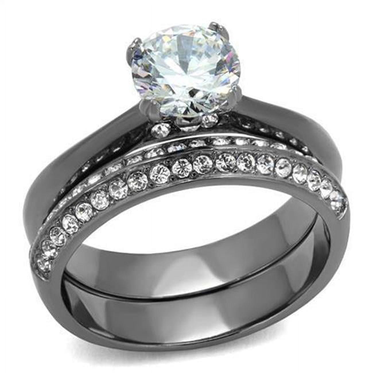 Women IP Light Black Stainless Steel Ring with AAA Grade CZ in Clear - Size 9