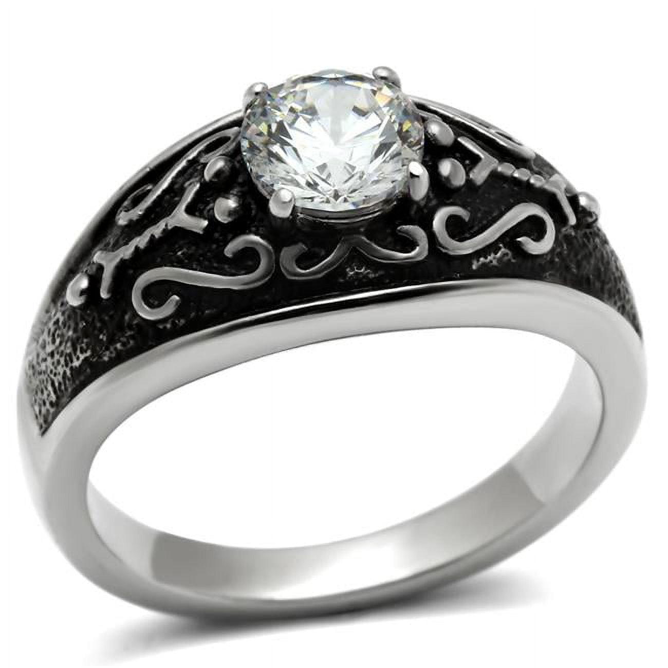 Men High Polished Stainless Steel Ring with AAA Grade CZ in Clear - Size 12