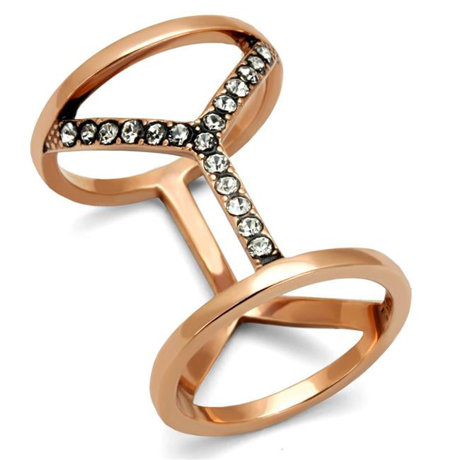 Women IP Rose Gold Stainless Steel Ring with Top Grade Crystal in Clear - Size 6