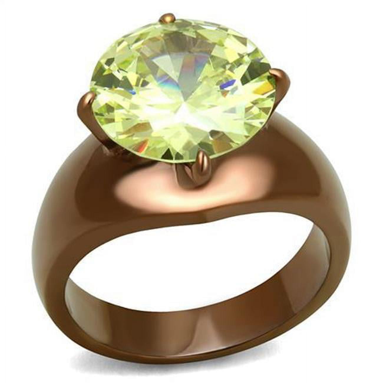 TK2839-10 Women IP Coffee Light Stainless Steel Ring with AAA Grade CZ in Apple Green - Size 10