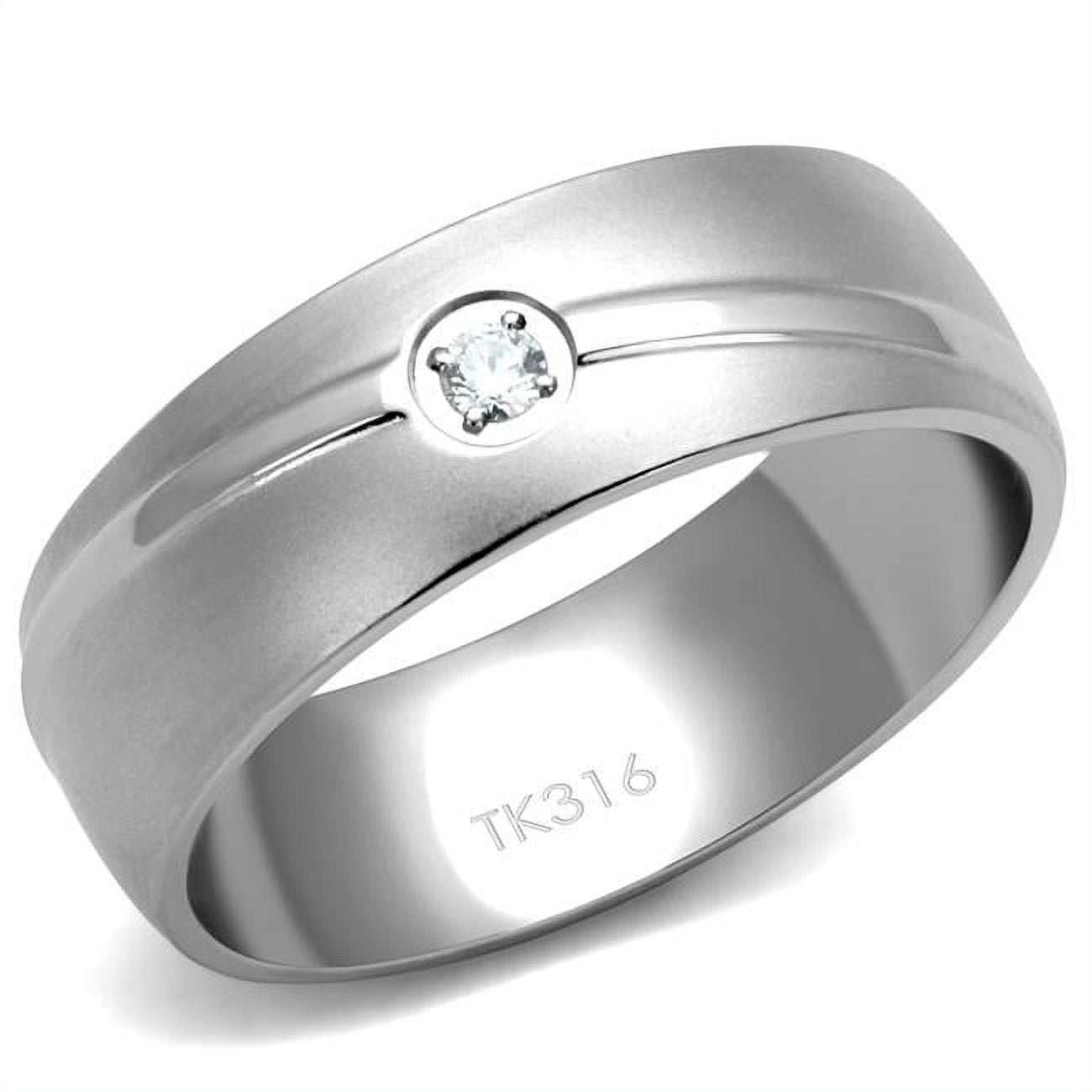 Men High Polished Stainless Steel Ring with AAA Grade CZ in Clear - Size 12