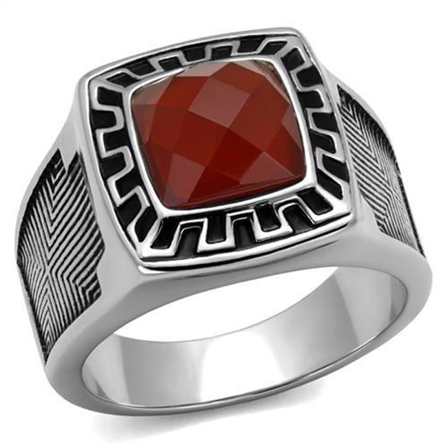 TK3007-9 Men High Polished Stainless Steel Ring with Semi-Precious in Siam - Size 9