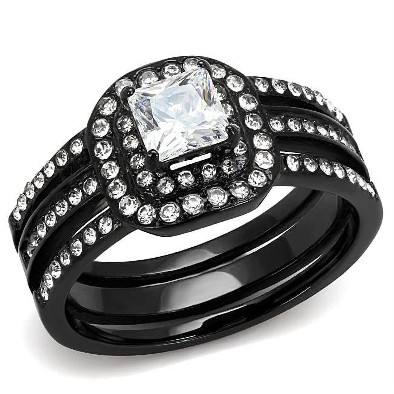 Women IP Black Stainless Steel Ring with AAA Grade CZ in Clear - Size 5