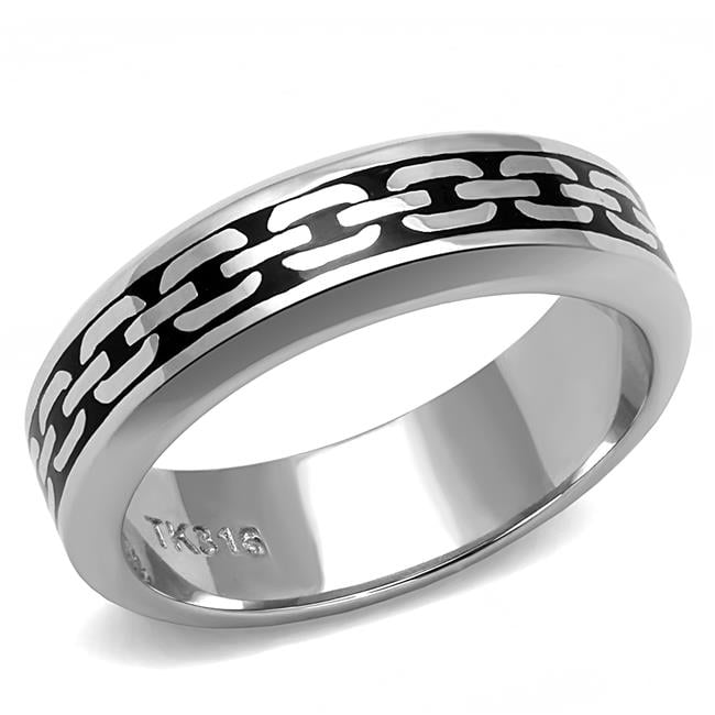 Women High Polished Stainless Steel Ring with Epoxy in Jet - Size 10