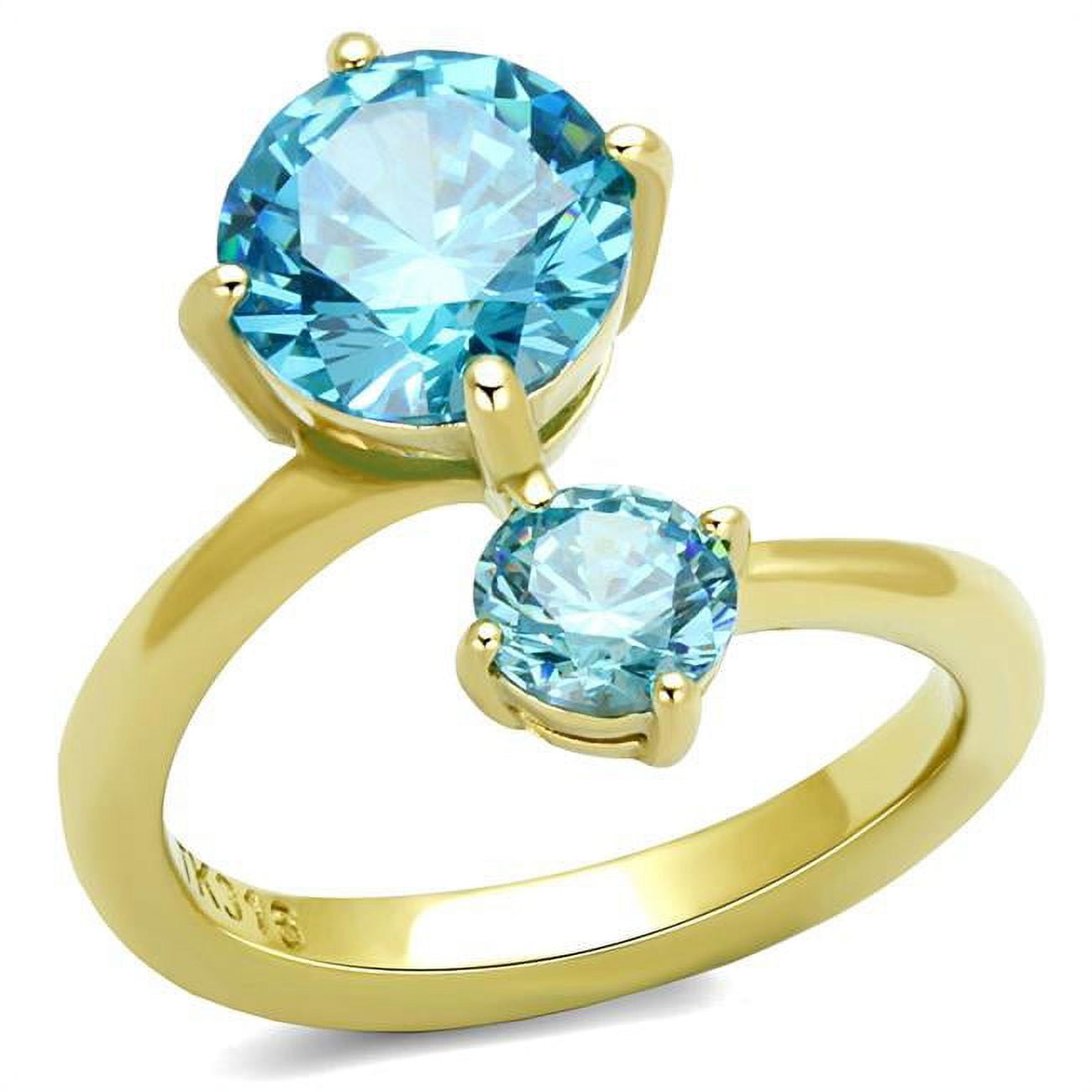 Women IP Gold Stainless Steel Ring with AAA Grade CZ in Sea Blue - Size 9