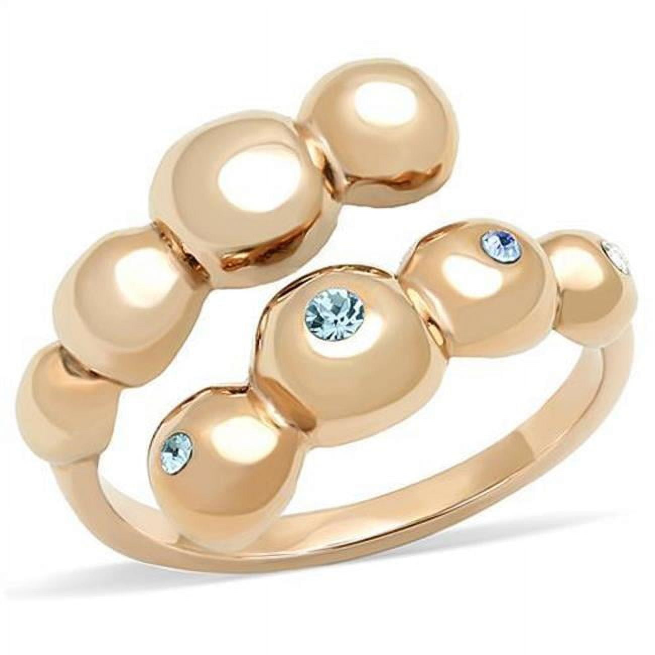 TK3131-6 Women IP Rose Gold Stainless Steel Ring with Top Grade Crystal in Sea Blue - Size 6