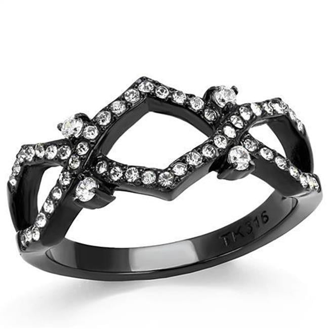 Women IP Black Stainless Steel Ring with AAA Grade CZ in Clear - Size 5