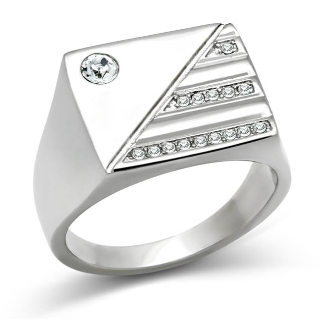 TK319-11 Men High Polished Stainless Steel Ring with Top Grade Crystal in Clear - Size 11