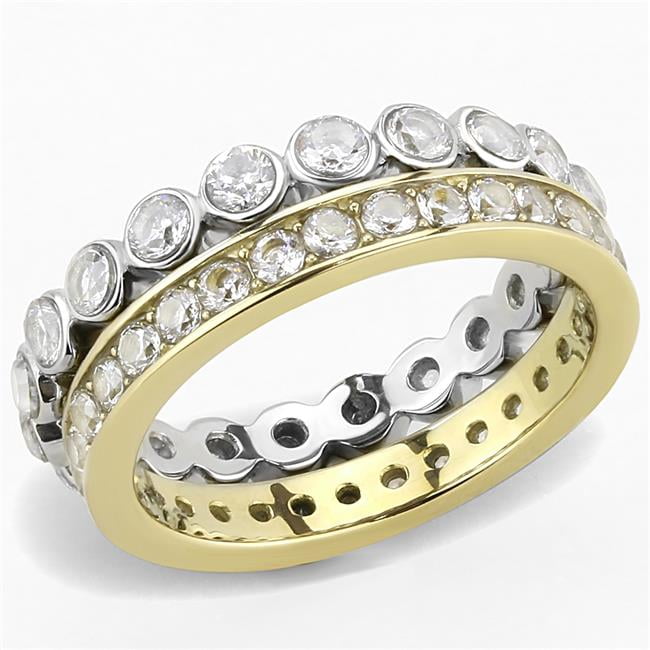 Women Two-Tone IP Gold Stainless Steel Ring with AAA Grade CZ in Clear - Size 9