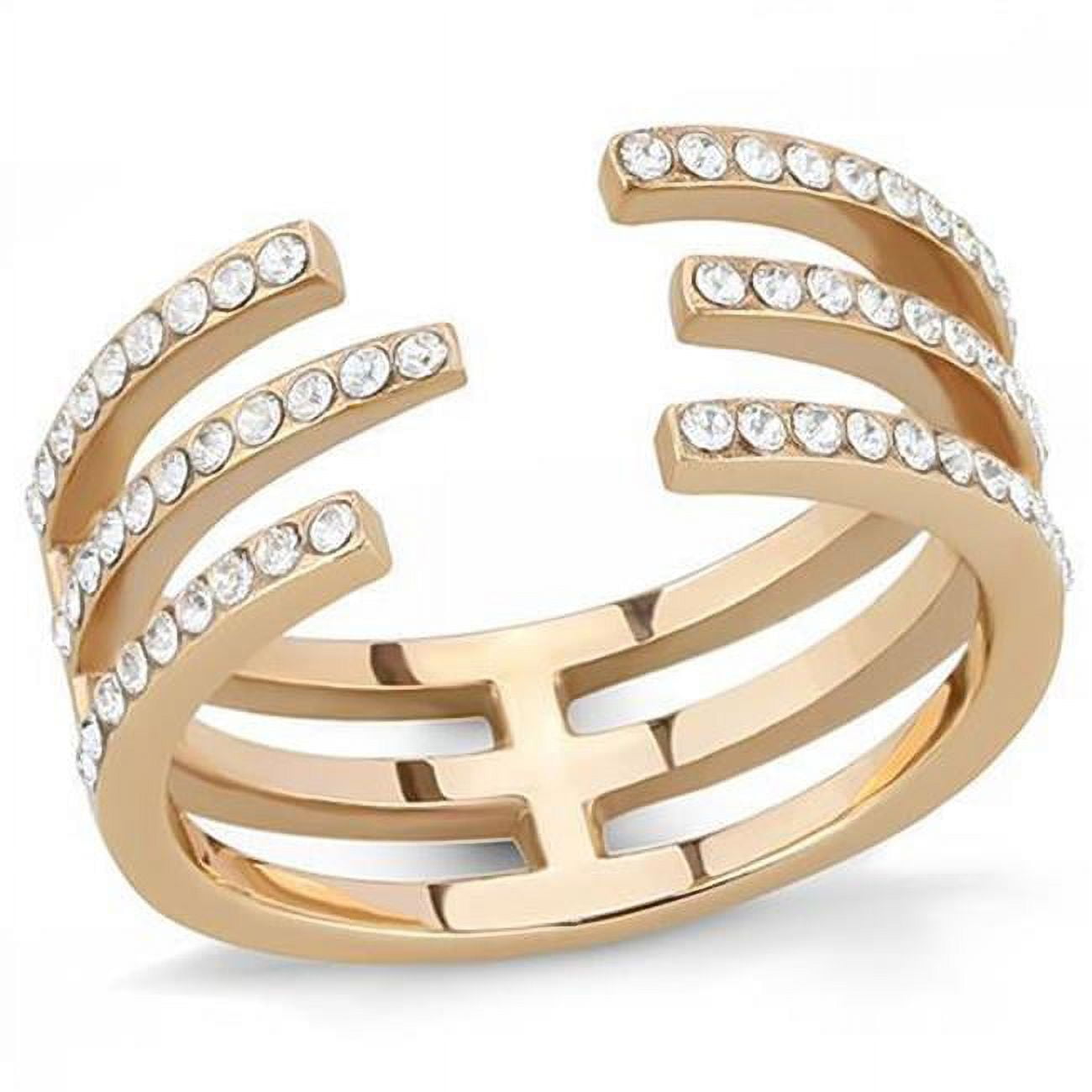 Women IP Rose Gold Stainless Steel Ring with Top Grade Crystal in Clear - Size 10