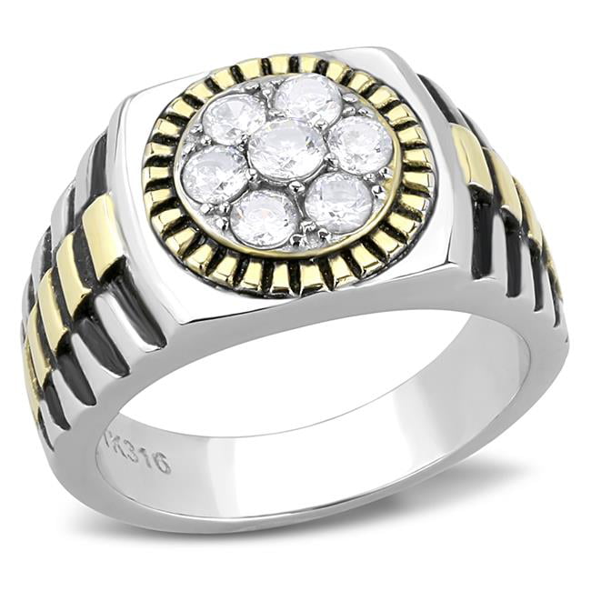 Men Two-Tone IP Gold Stainless Steel Ring with AAA Grade CZ in Clear - Size 12