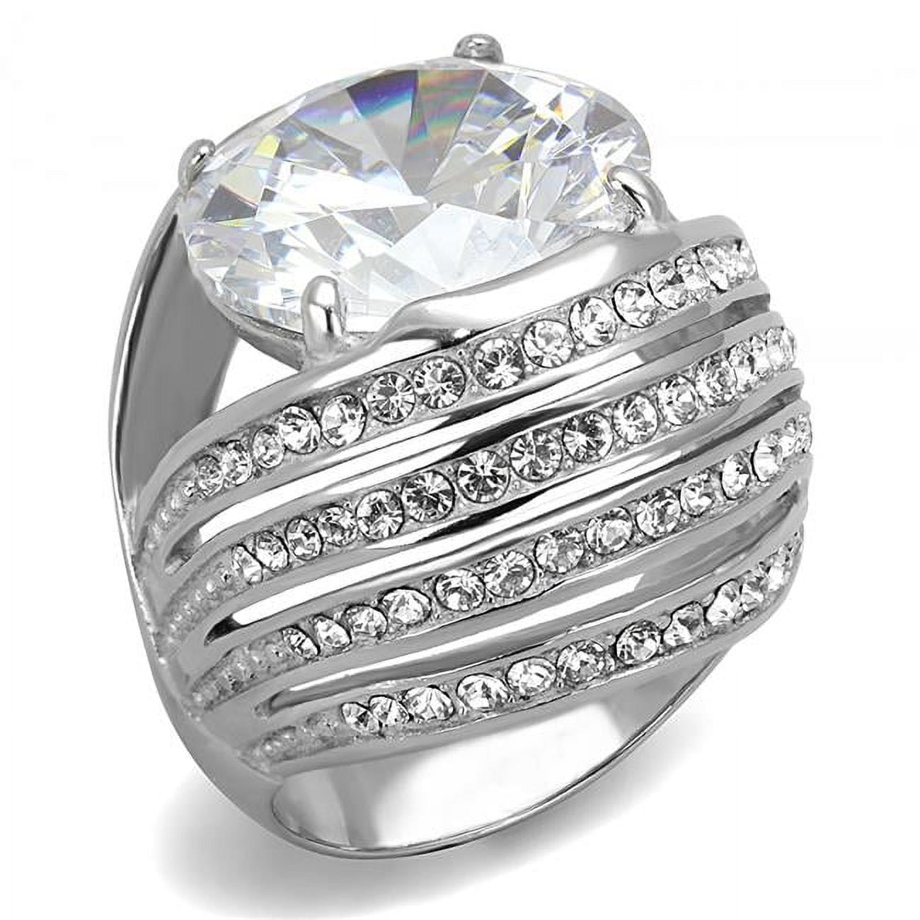 Women High Polished Stainless Steel Ring with AAA Grade CZ in Clear - Size 9