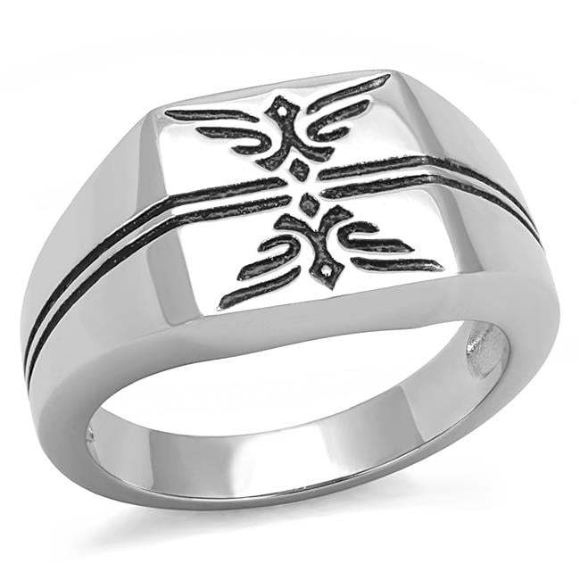 TK3279-9 Men High Polished Stainless Steel Ring with Epoxy in Jet - Size 9