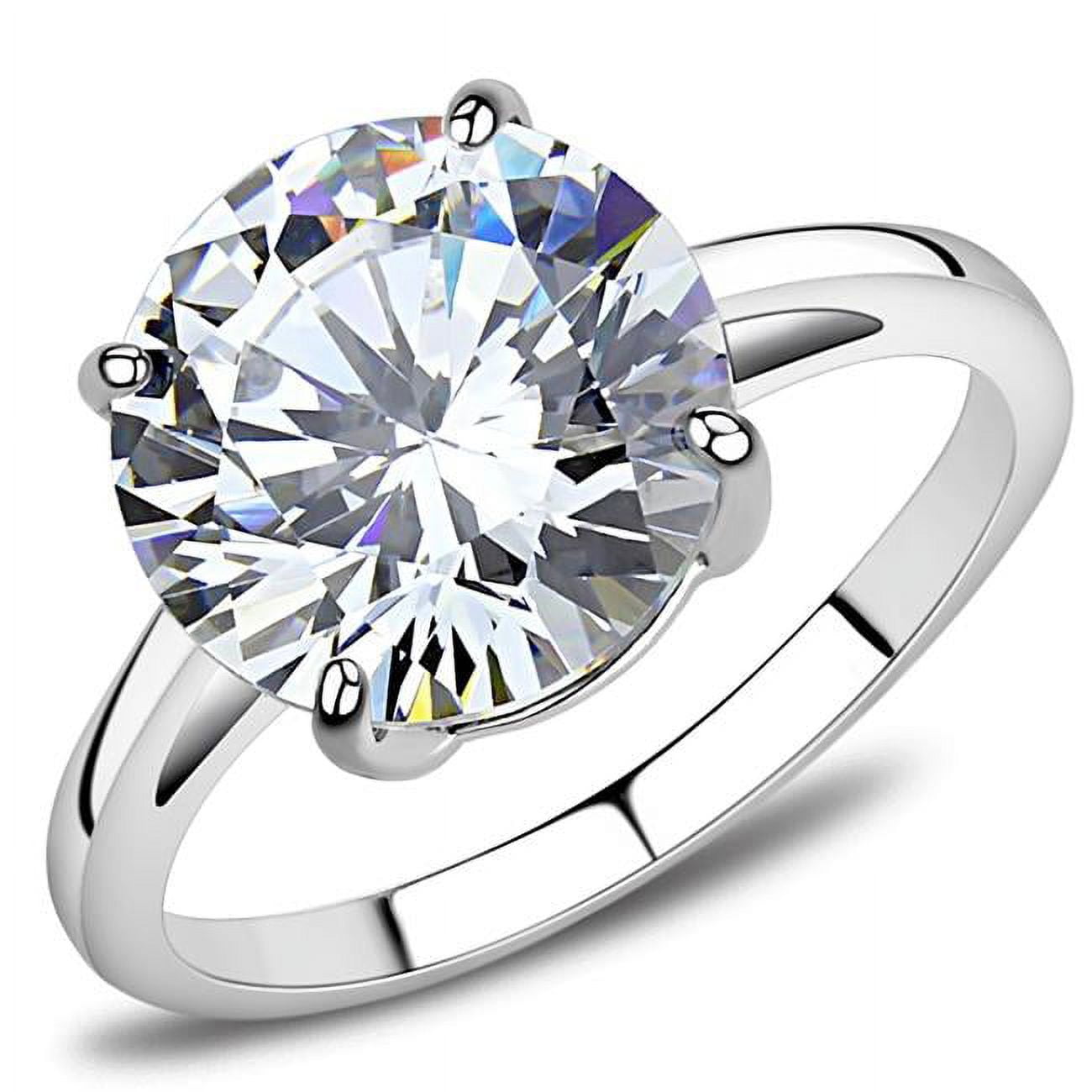 Women High Polished Stainless Steel Ring with AAA Grade CZ in Clear - Size 10
