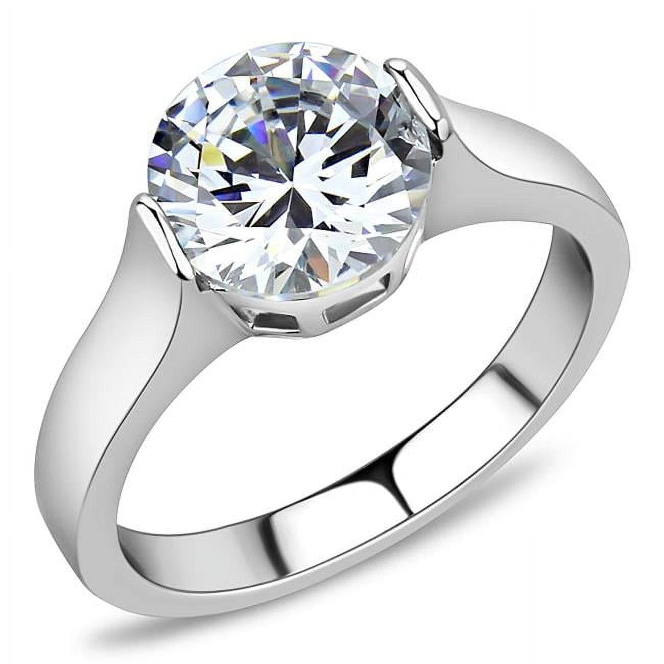 Women High Polished Stainless Steel Ring with AAA Grade CZ in Clear - Size 10