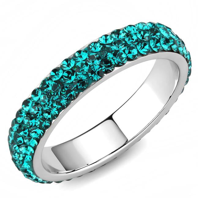 TK3538-6 Women High Polished Stainless Steel Ring with Top Grade Crystal in Blue Zircon - Size 6