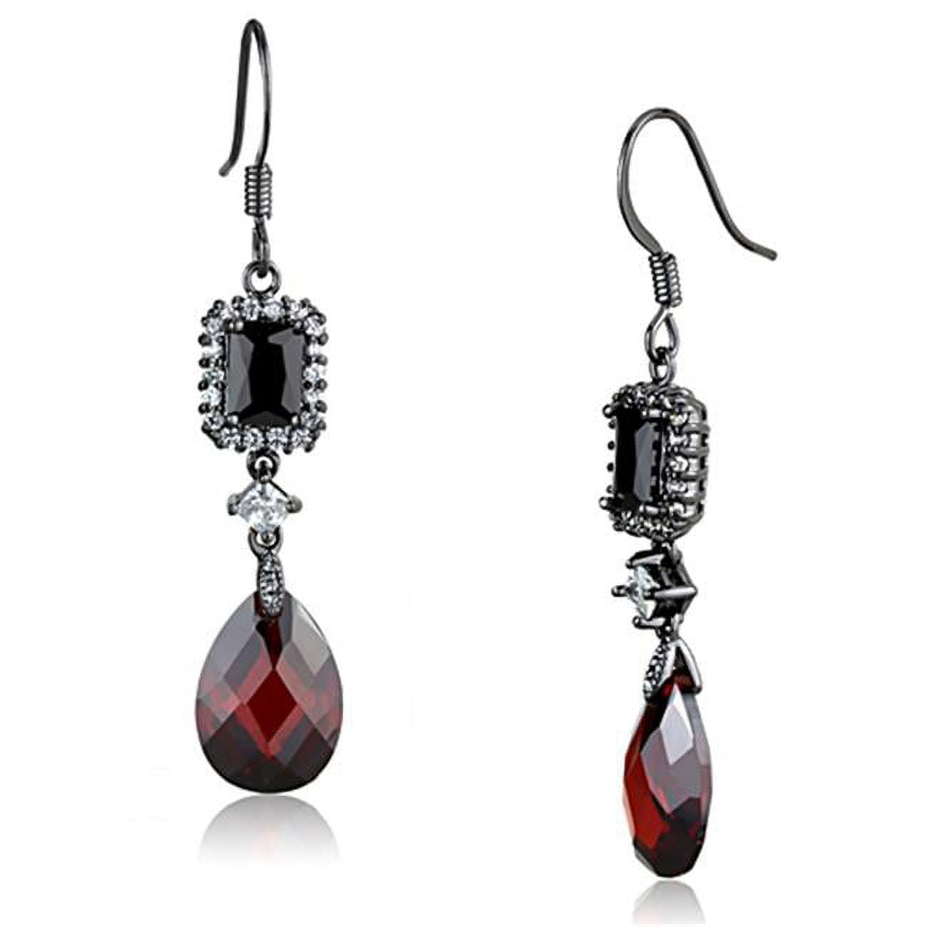 Women Ruthenium Brass Earrings with AAA Grade CZ in Garnet