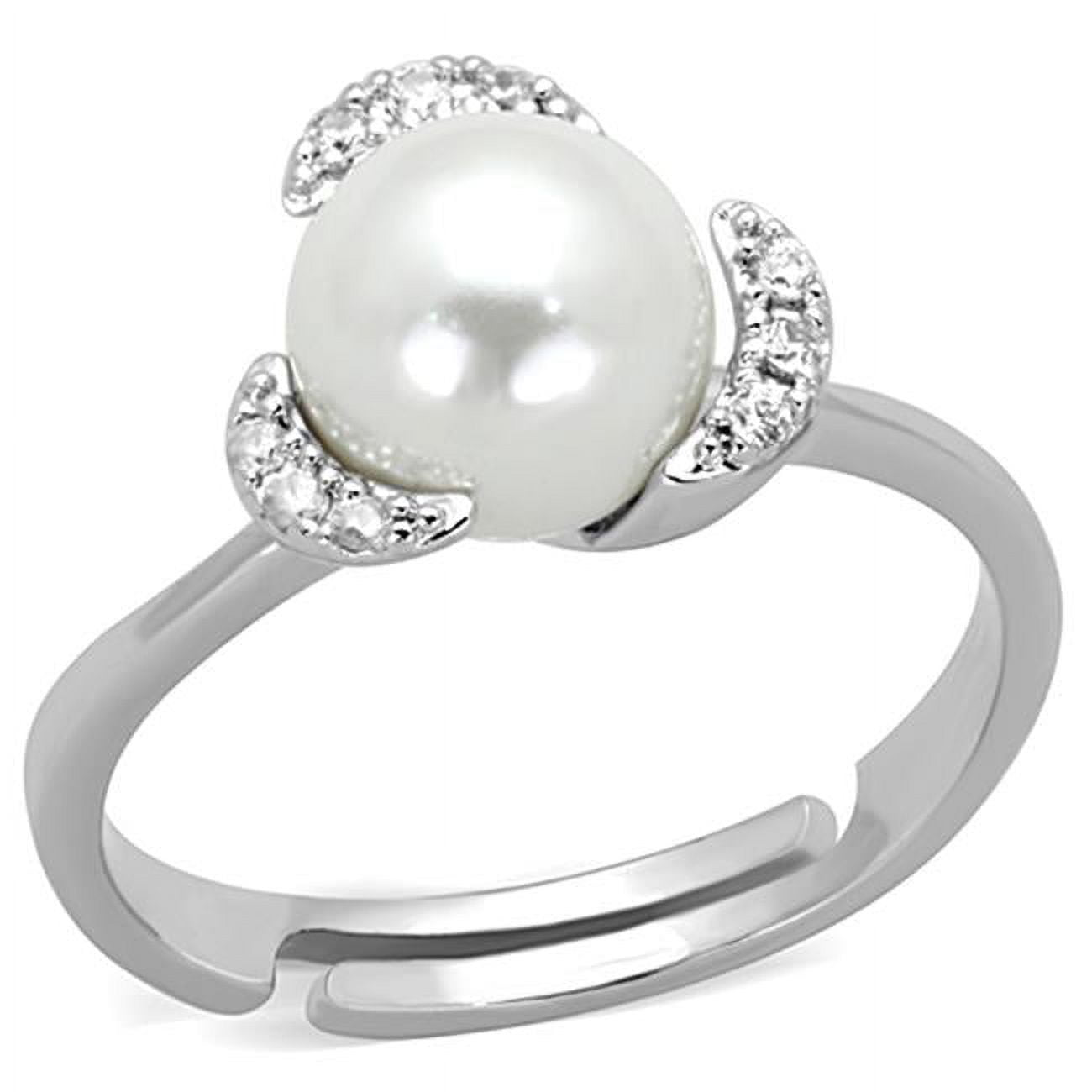 Women Rhodium Brass Ring with Synthetic in White - Size 5