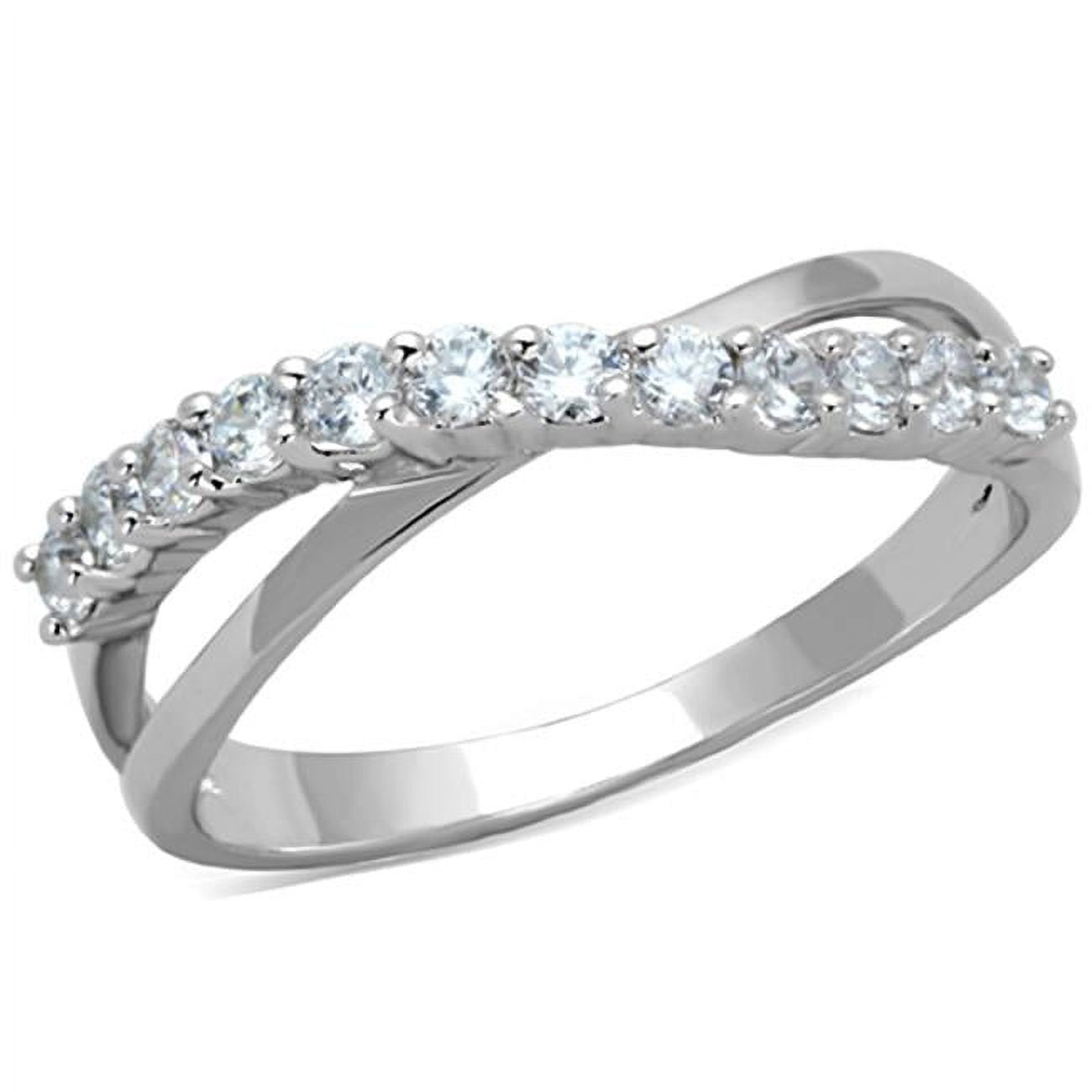 Women Rhodium Brass Ring with AAA Grade CZ in Clear - Size 5