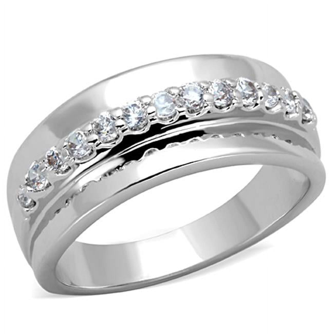 Women Rhodium Brass Ring with AAA Grade CZ in Clear - Size 10