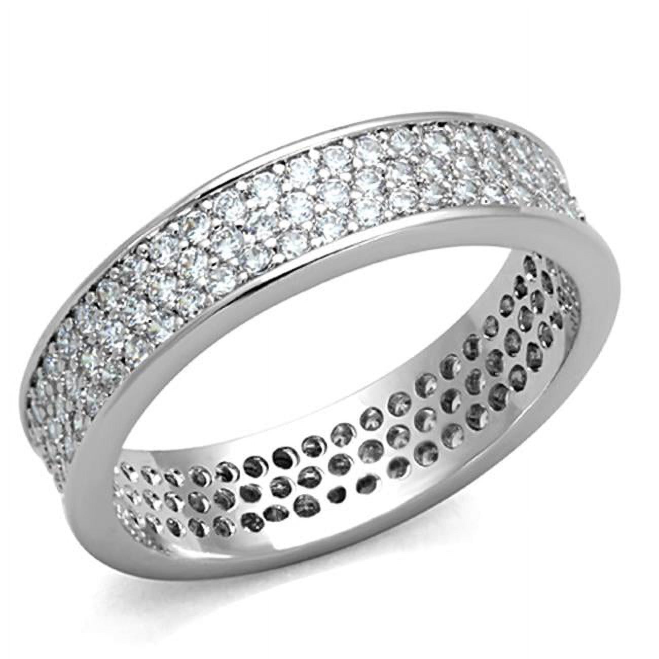 Women Rhodium Brass Ring with AAA Grade CZ in Clear - Size 9