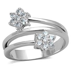 Women Rhodium Brass Ring with AAA Grade CZ in Clear - Size 5
