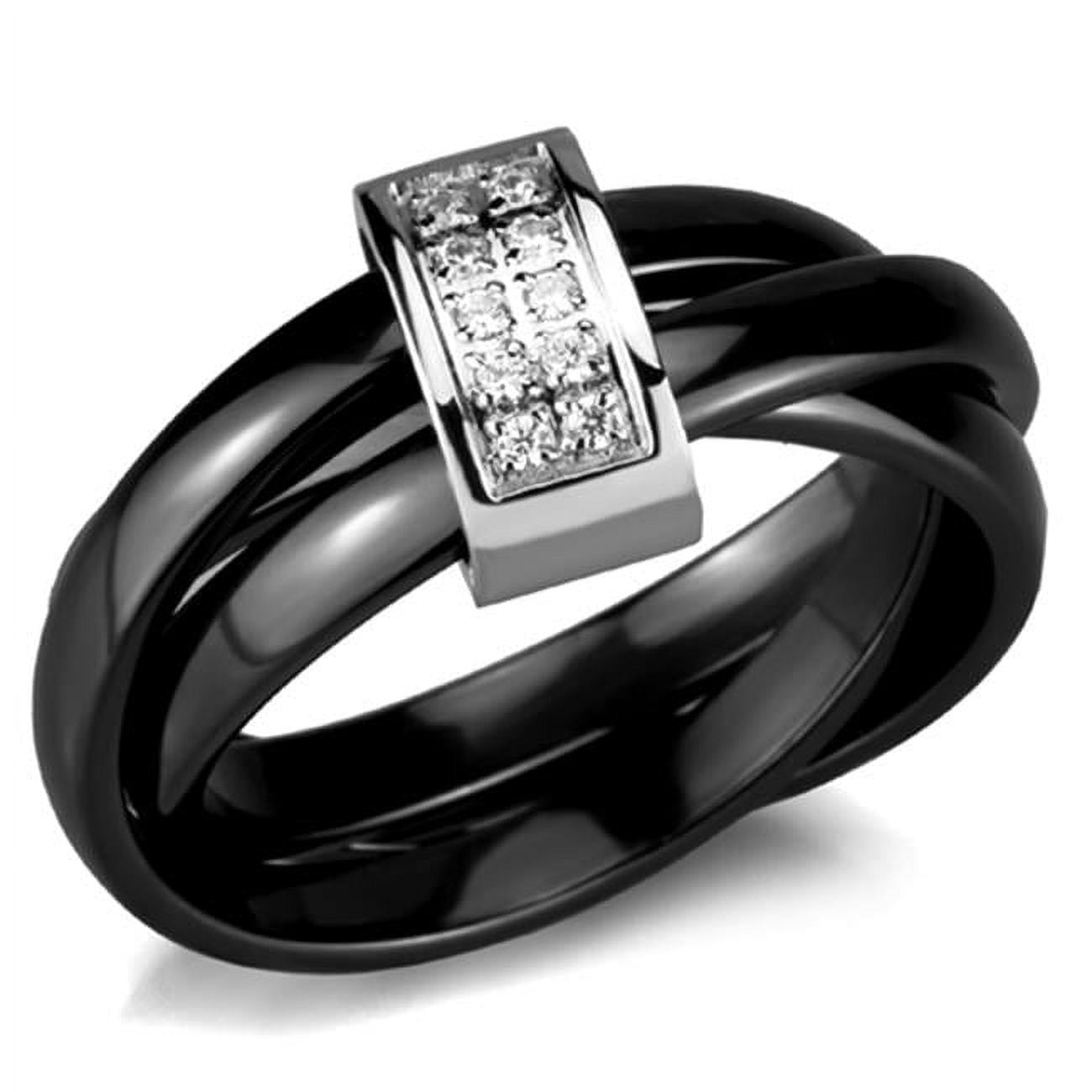 Picture of Alamode 3W950-7 Women High Polished Stainless Steel Ring with Ceramic in Jet - Size 7