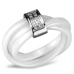 Picture of Alamode 3W951-6 Women High Polished Stainless Steel Ring with Ceramic in White - Size 6