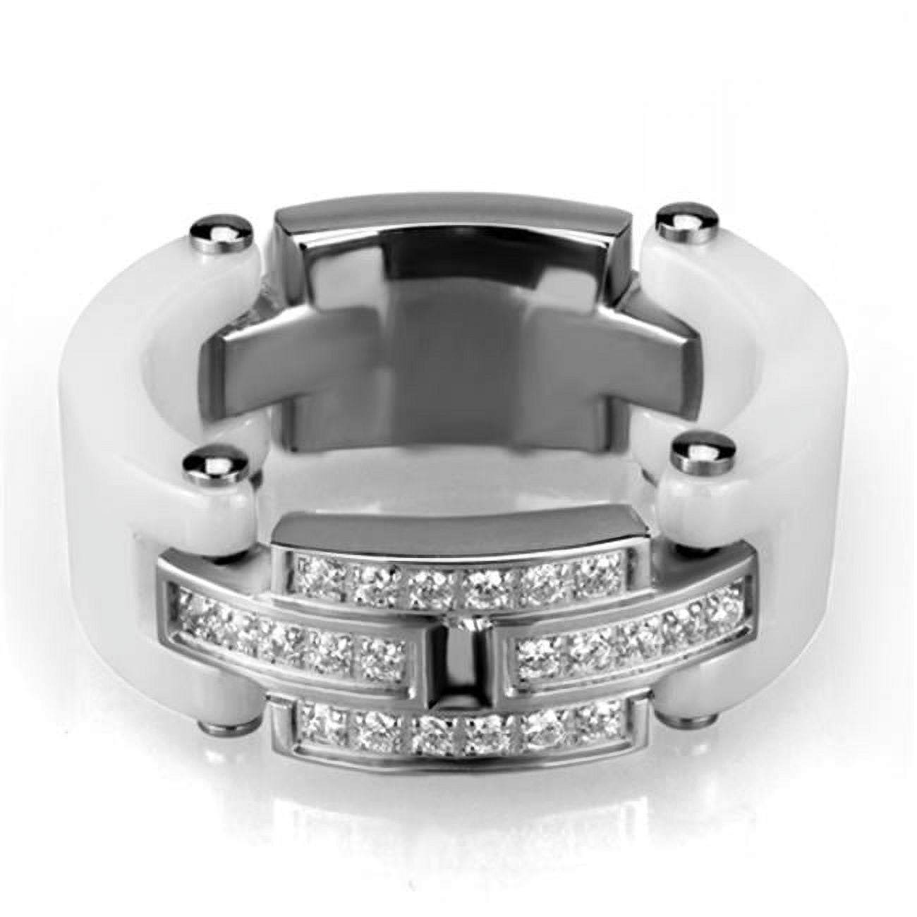 Picture of Alamode 3W977-7 Women High Polished Stainless Steel Ring with Ceramic in White - Size 7