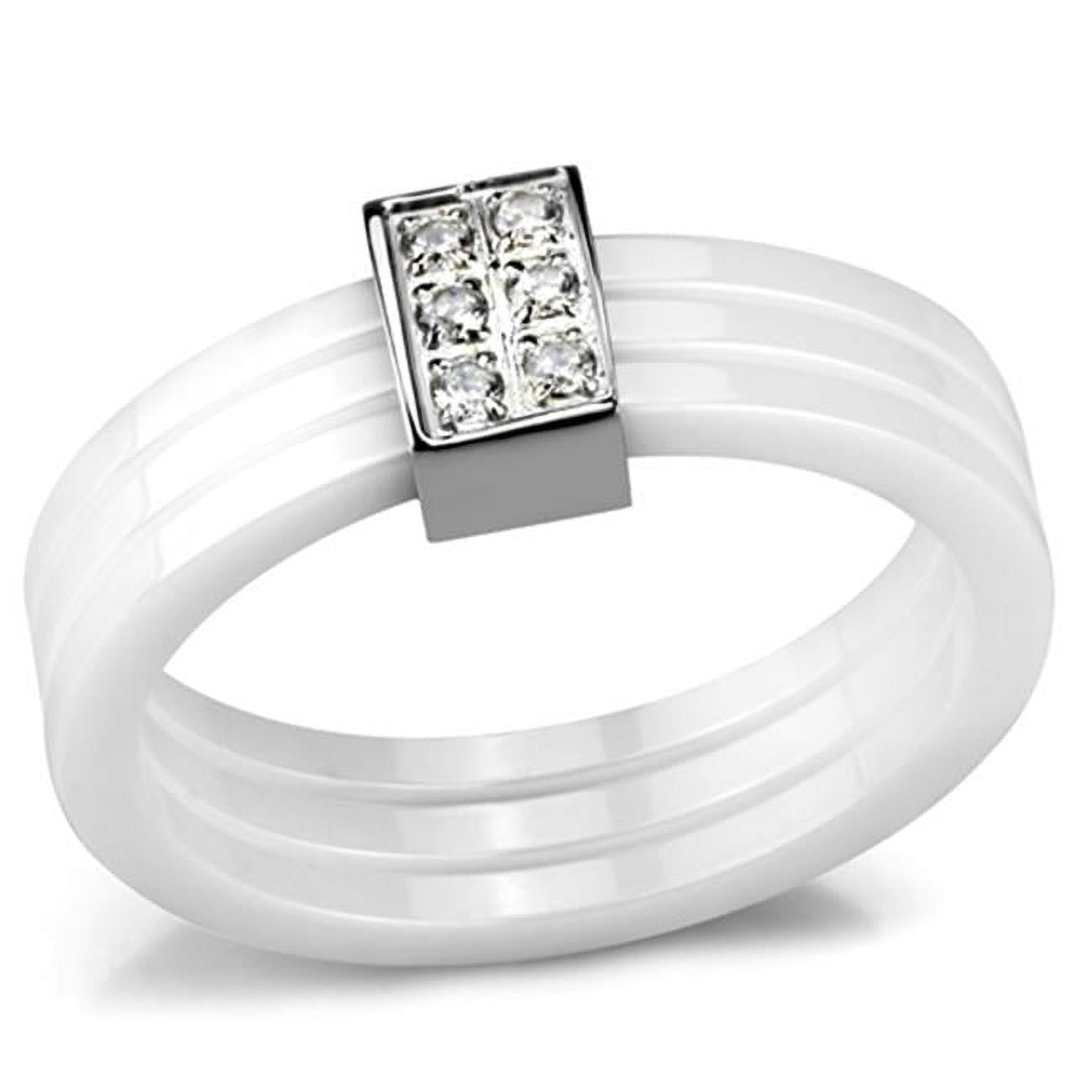 Picture of Alamode 3W981-6 Women High Polished Stainless Steel Ring with Ceramic in White - Size 6