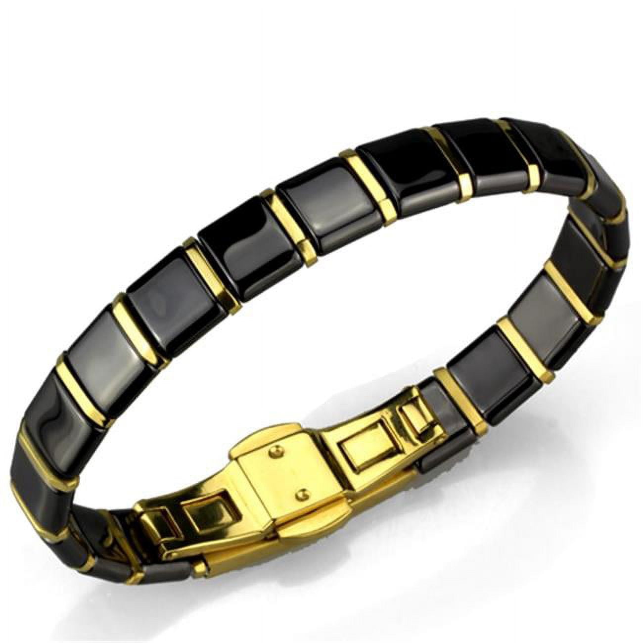 Picture of Alamode 3W988-8.5 Women IP Gold Stainless Steel Bracelet with Ceramic in Jet - 8.5 in.