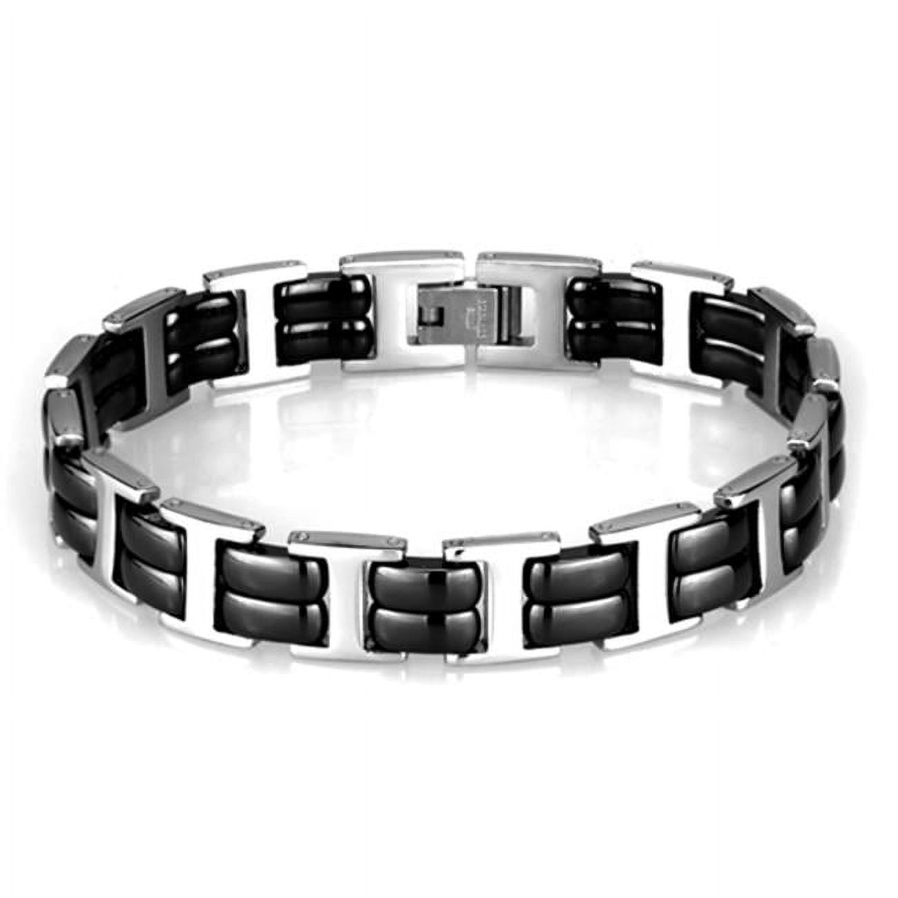 Picture of Alamode 3W996-8.25 Women High Polished Stainless Steel Bracelet with Ceramic in Jet - 8.25 in.