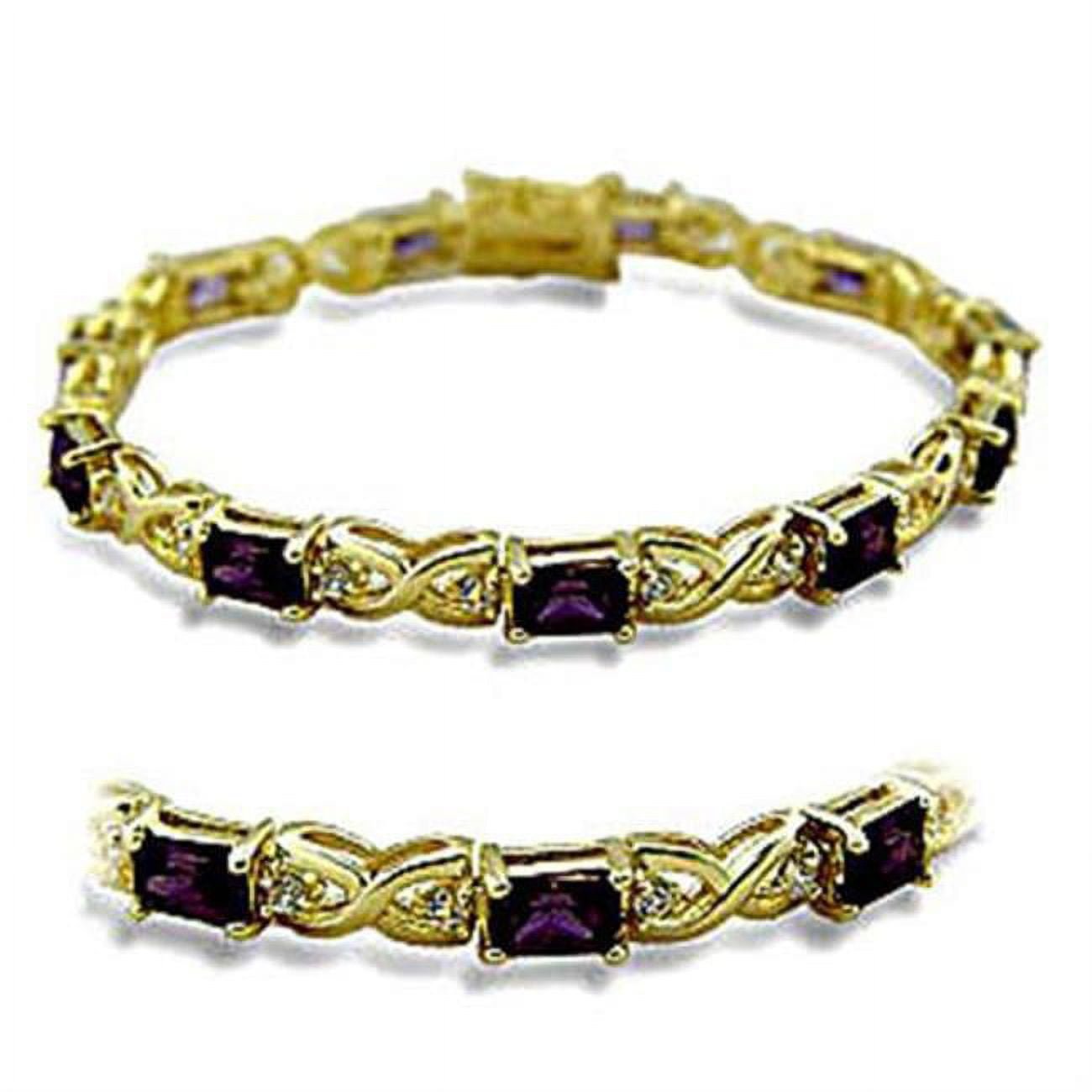 Picture of Alamode 415706-7 Women Gold Brass Bracelet with AAA Grade CZ in Amethyst - 7 in.