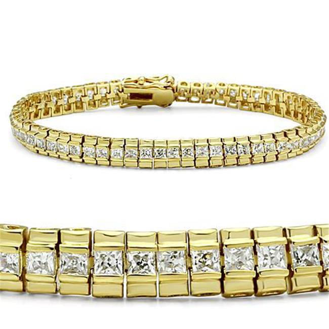 Picture of Alamode 47303-7 Women Gold Brass Bracelet with AAA Grade CZ in Clear - 7 in.