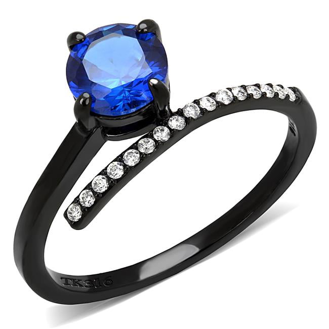 Picture of Alamode DA038-5 Women IP Black Stainless Steel Ring with Synthetic in London Blue - Size 5