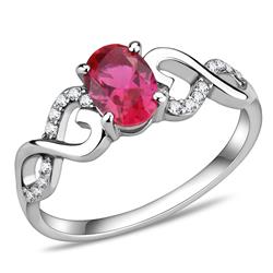 Women High Polished Stainless Steel Ring with AAA Grade CZ in Ruby - Size 8