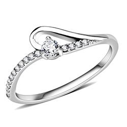 Women High Polished Stainless Steel Ring with AAA Grade CZ in Clear - Size 8