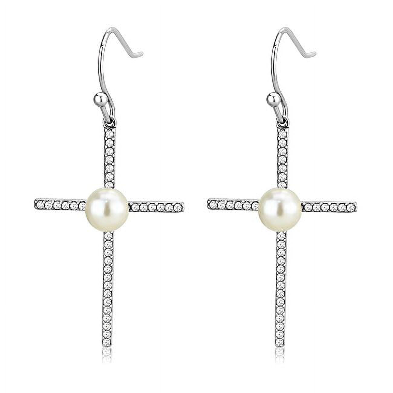 Picture of Alamode DA192 Women High Polished Stainless Steel Earrings with Synthetic in White