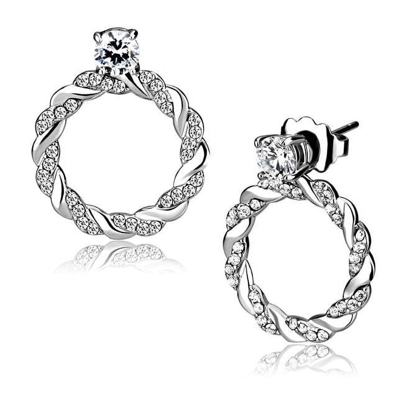 Picture of Alamode DA217 Women High Polished Stainless Steel Earrings with AAA Grade CZ in Clear