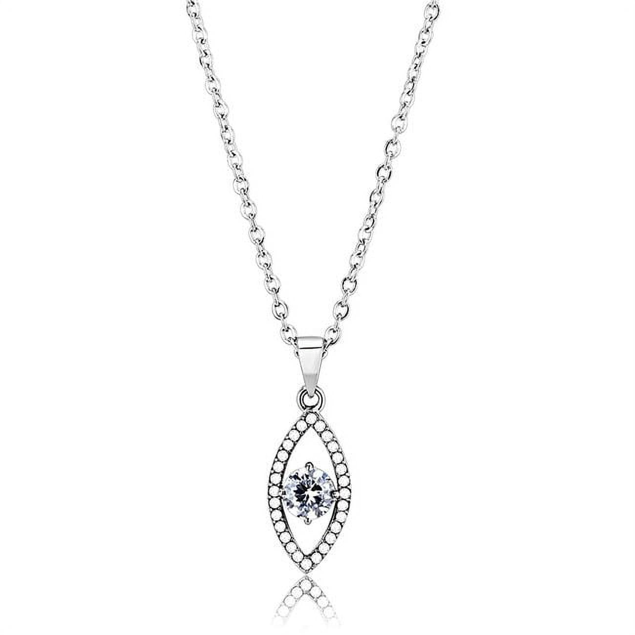 Picture of Alamode DA228-16Plus2 Women High Polished Stainless Steel Chain Pendant with AAA Grade CZ in Clear - 16 & 2 in.