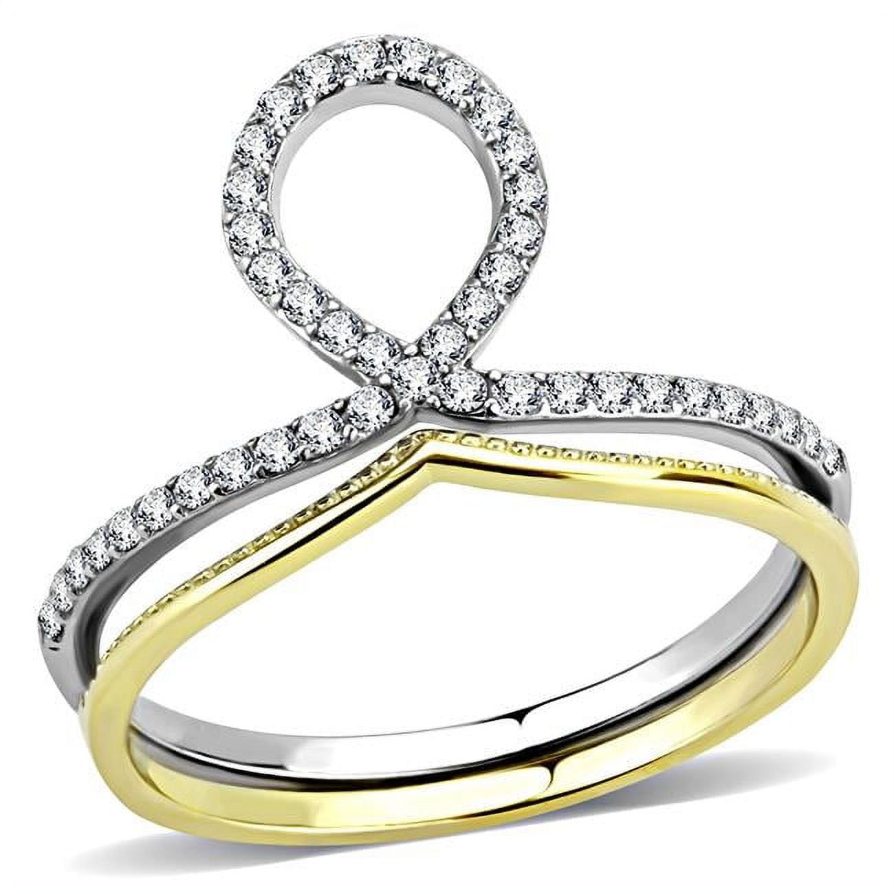 Women Two-Tone IP Gold Stainless Steel Ring with AAA Grade CZ in Clear - Size 9