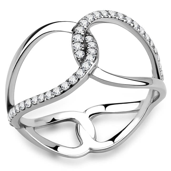 Women No Plating Stainless Steel Ring with AAA Grade CZ in Clear - Size 6