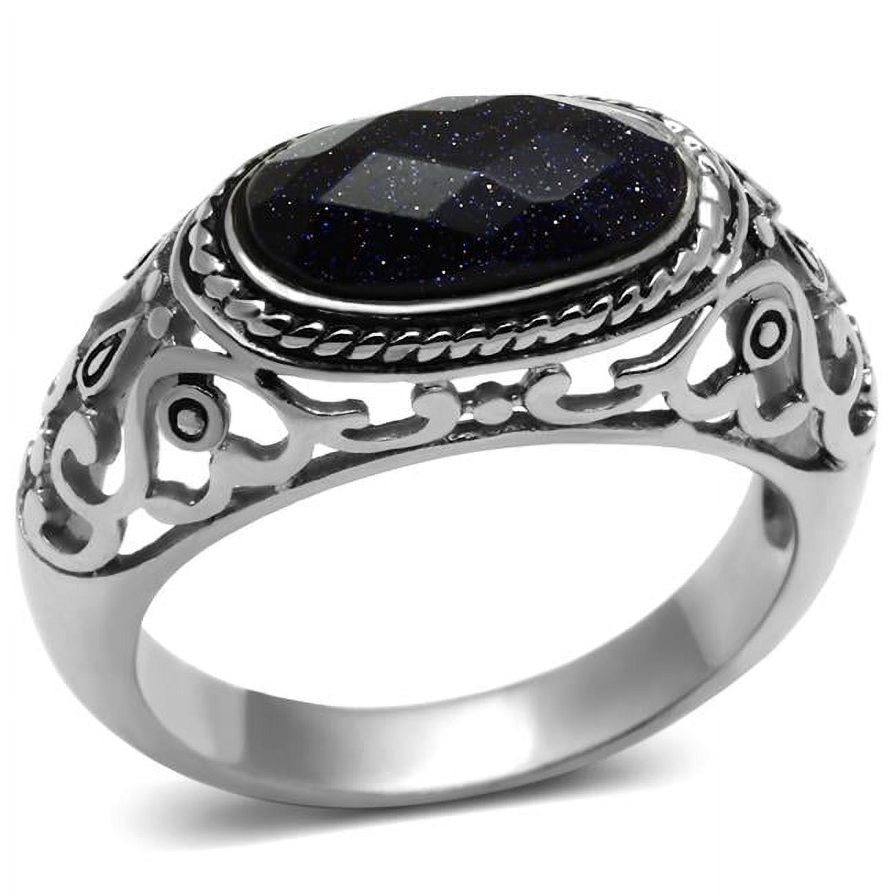 TK599-12 Men High Polished Stainless Steel Ring with Blue Sand in Montana - Size 12