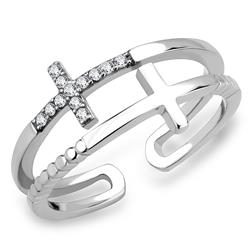 Women No Plating Stainless Steel Ring with AAA Grade CZ in Clear - Size 6