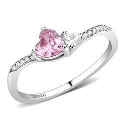 Women High Polished Stainless Steel Ring with AAA Grade CZ in Rose - Size 10