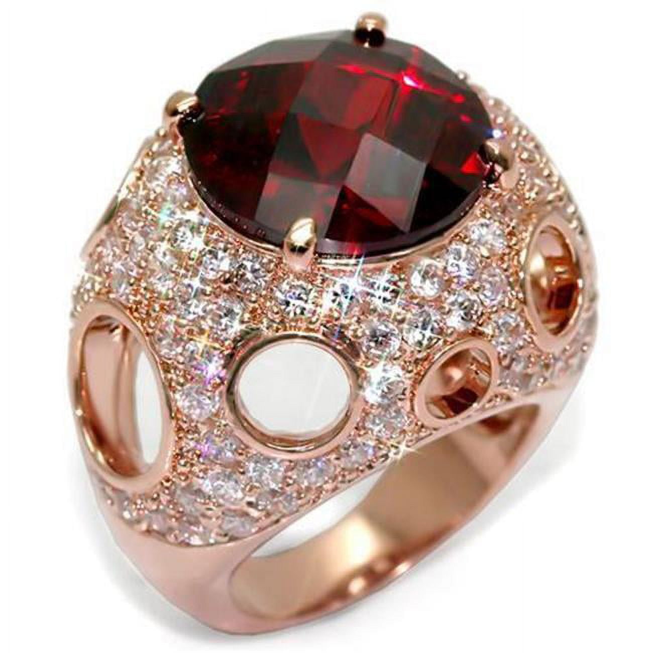 Women Rose Gold Brass Ring with AAA Grade CZ in Garnet - Size 7