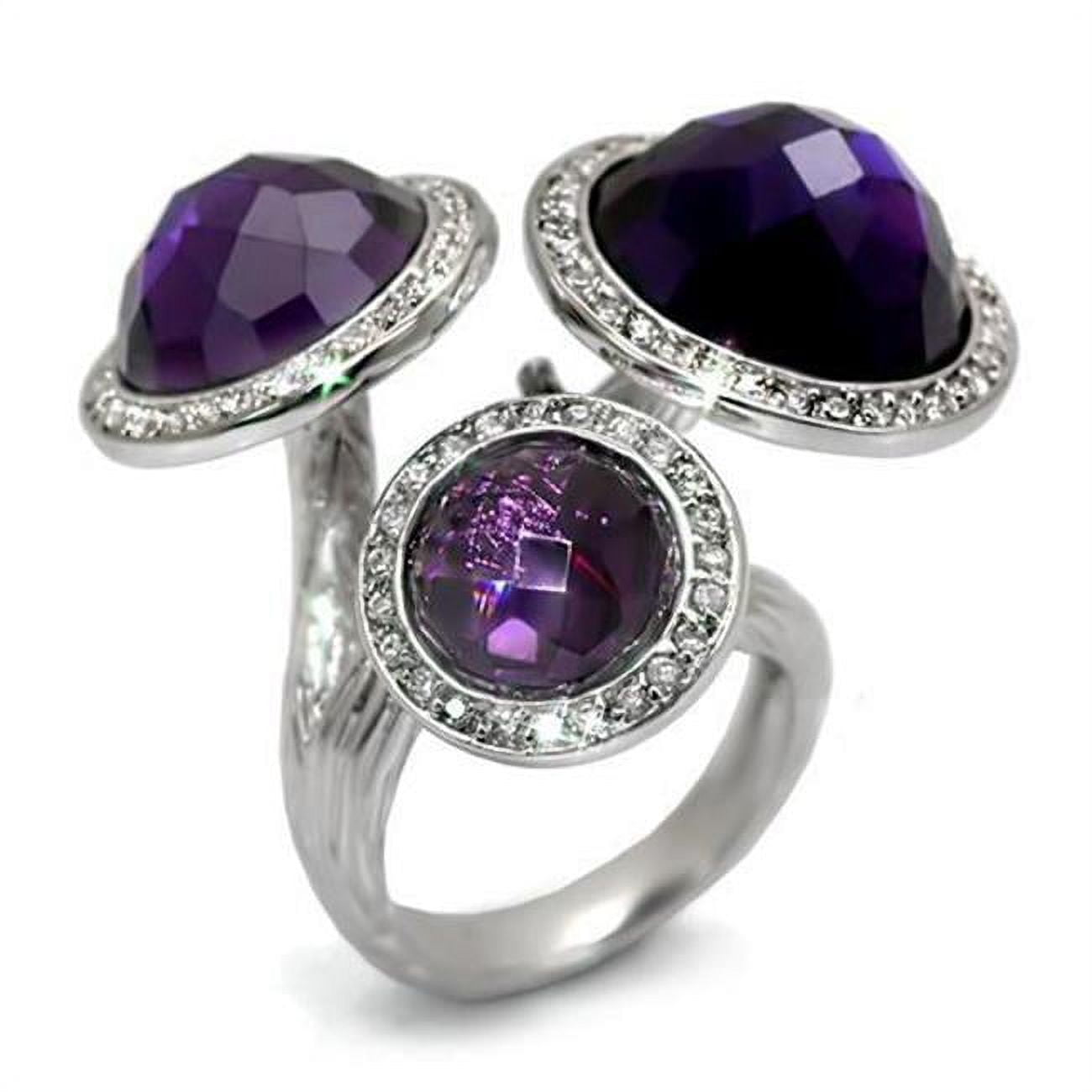 Women Rhodium Brass Ring with AAA Grade CZ in Amethyst - Size 7