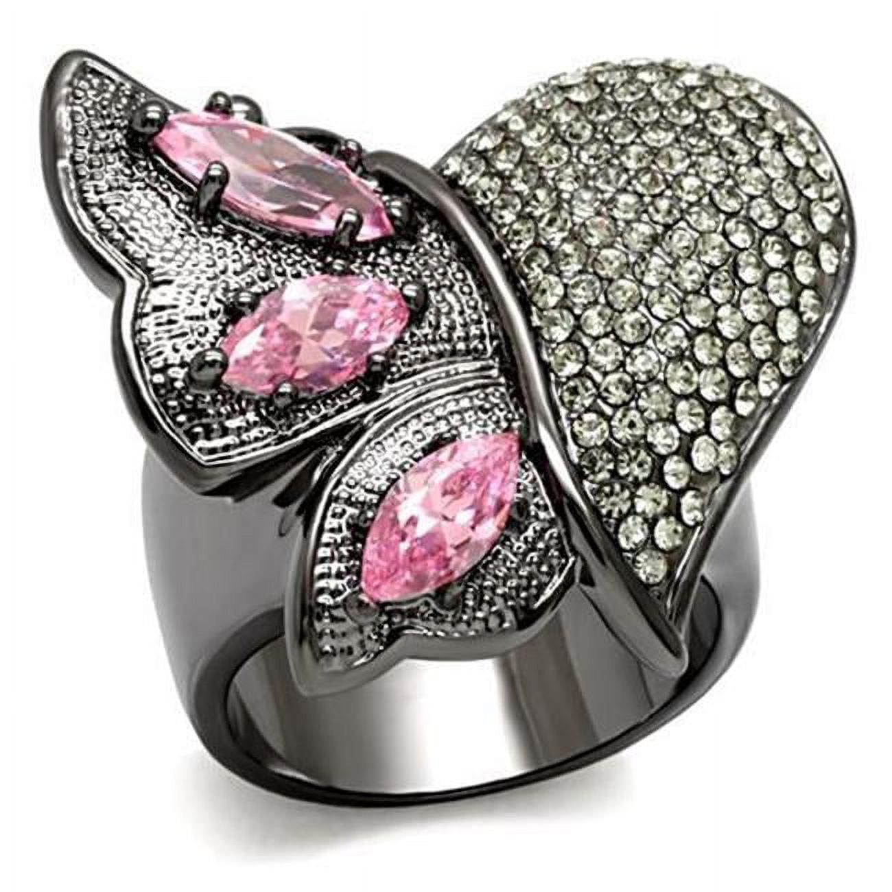 Women TIN Cobalt Black Brass Ring with AAA Grade CZ in Rose - Size 7