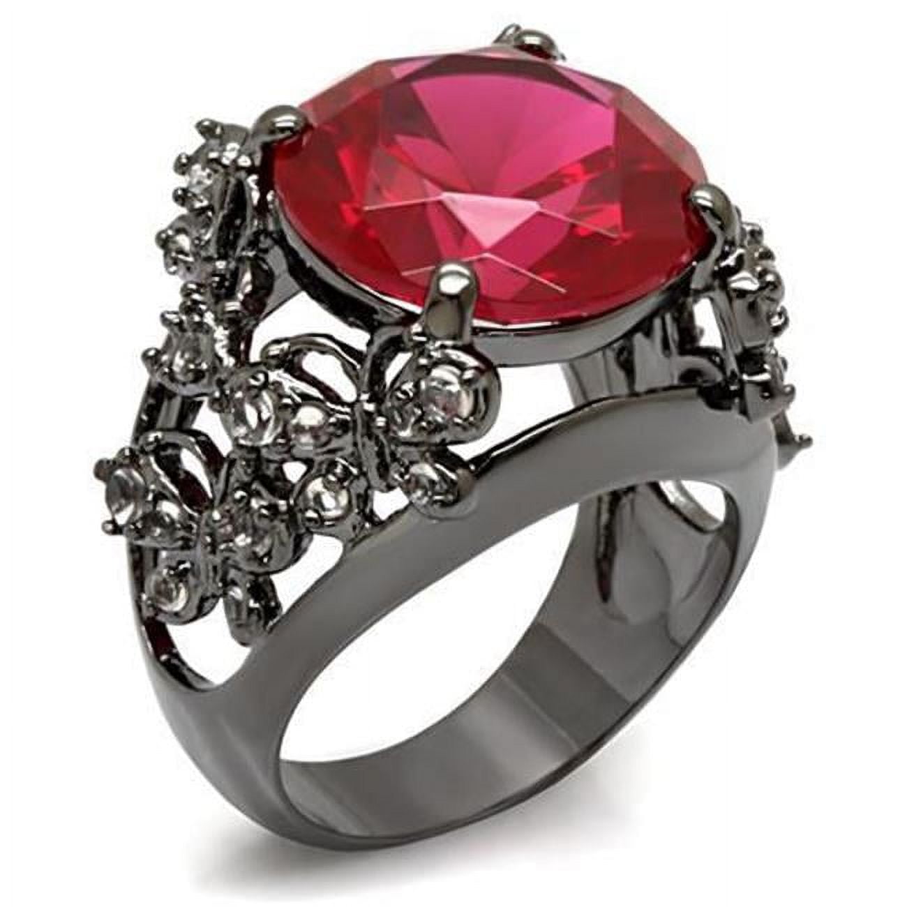 Women TIN Cobalt Black Brass Ring with AAA Grade CZ in Ruby - Size 10